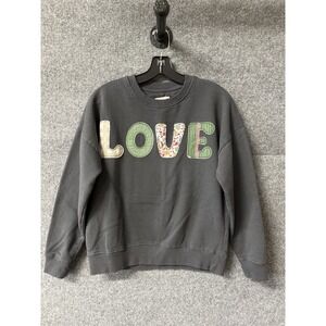 Recycled Threads Sweatshirt Women XS Love Spell Out‎ Patchwork Hippie Boho R10